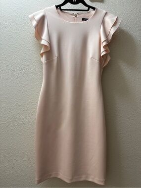 Tommy Hilfiger Dress Size 4 Pastel Pink Ruffle Sleeve Sheath Wedding Guest